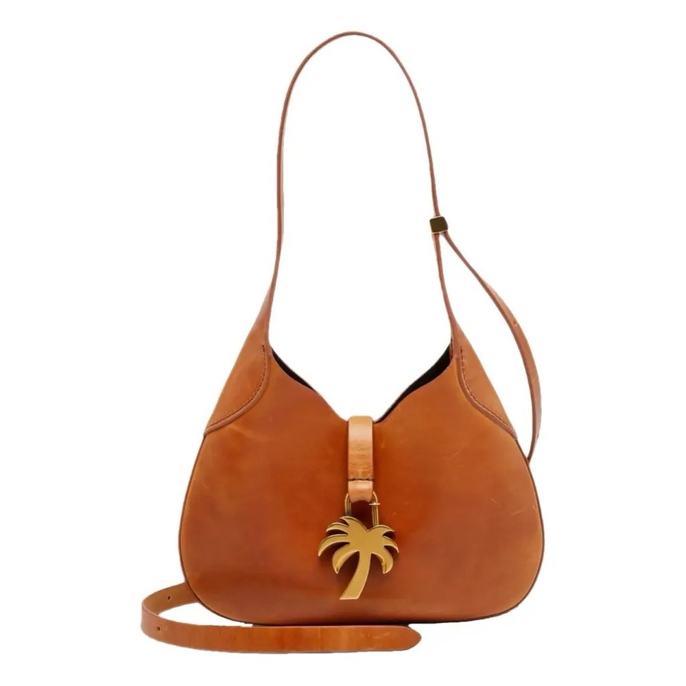 Palm Angels Tan Leather Shoulder Bag with Gold Charm